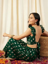 Crop Top with Back Tie and Palazzo in Green Color